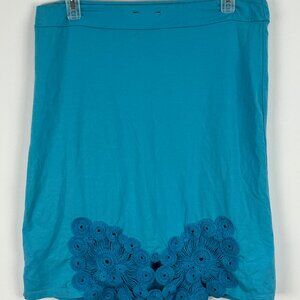 KFG A Line Skirt Size 8 Blue Elastic Waist 30-34in Embroidered Lined Stretch